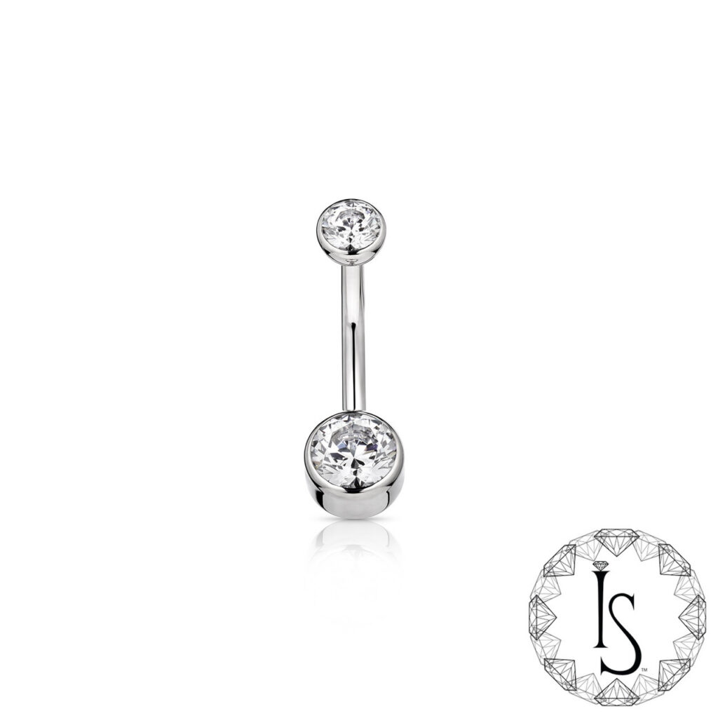 Double gem navel barbell
